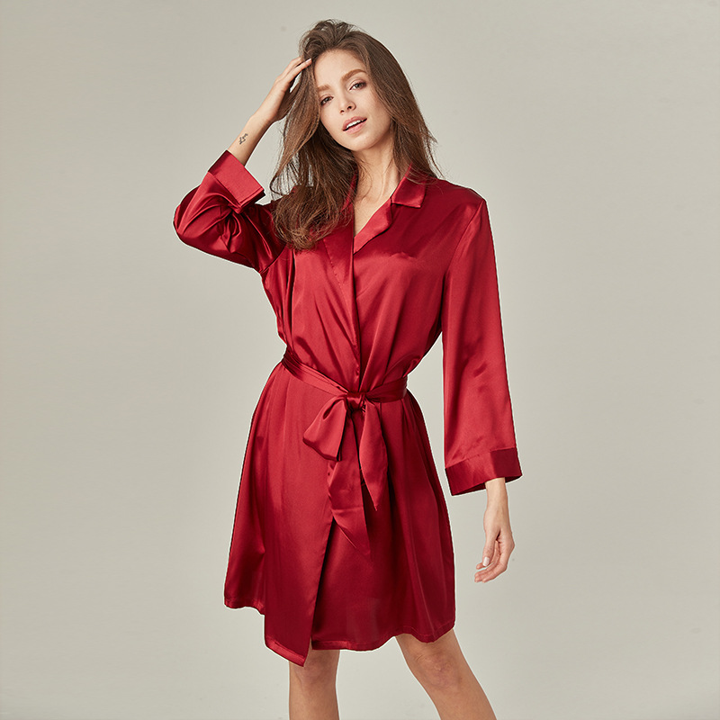 Title 9, Lace-up Silk Bathrobe French Satin Pajamas