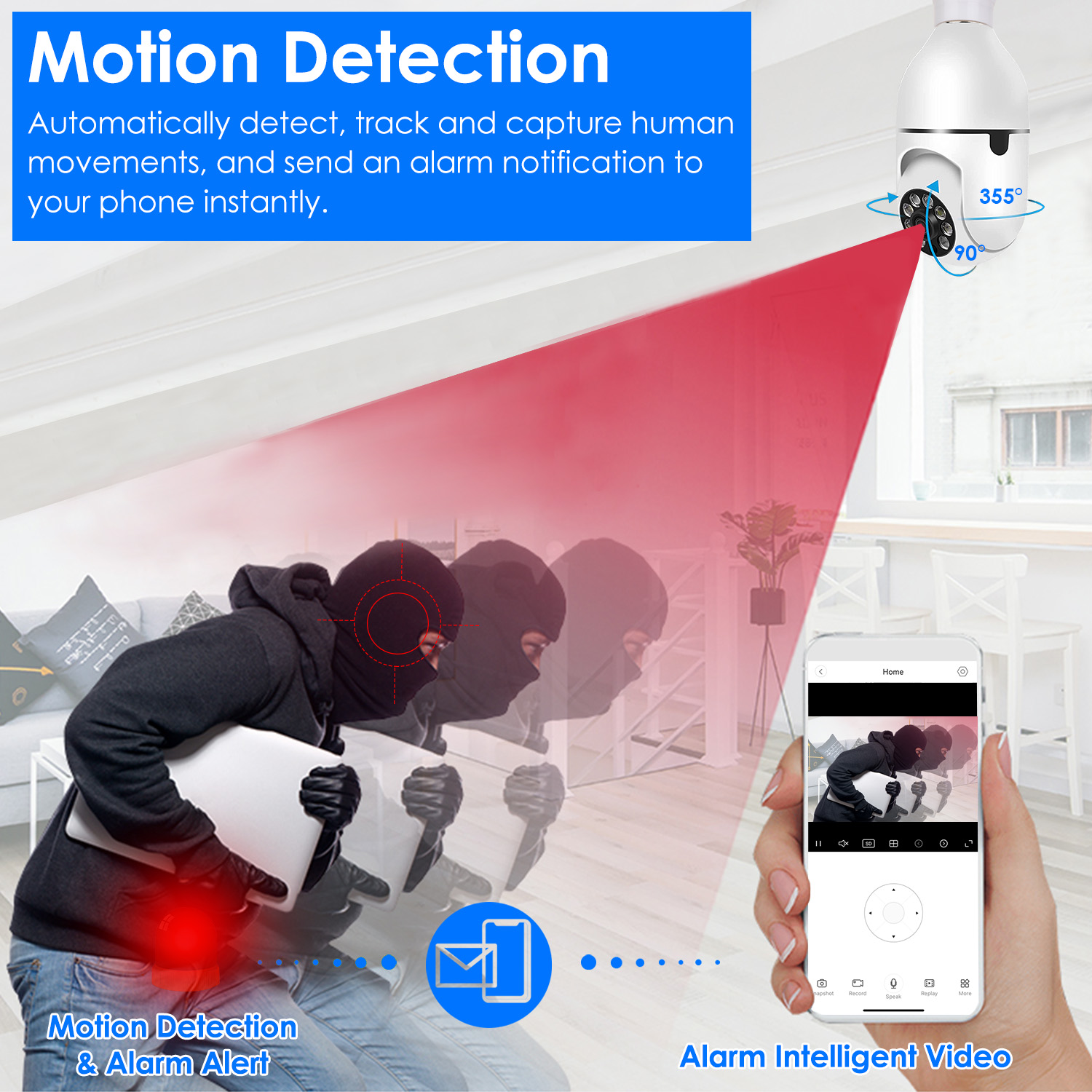 1Pc E27 WiFi Bulb Camera 1080P FHD WiFi IP Pan Tilt Security Surveillance Camera With Two-Way Audio Night Vision Motion Detection Function APP Control — foto 9