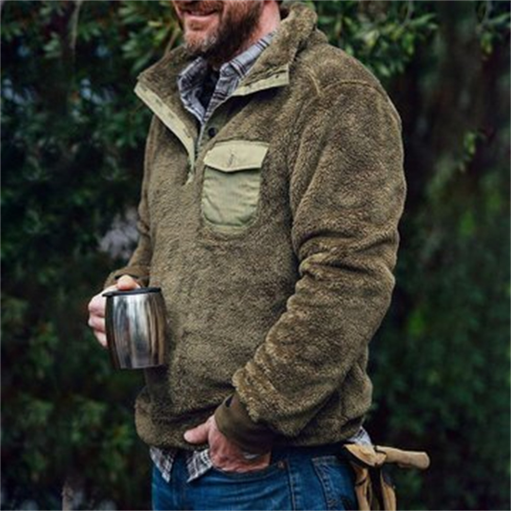 Autumn And Winter Casual Button Pocket Flannel Plush Men's Sweater