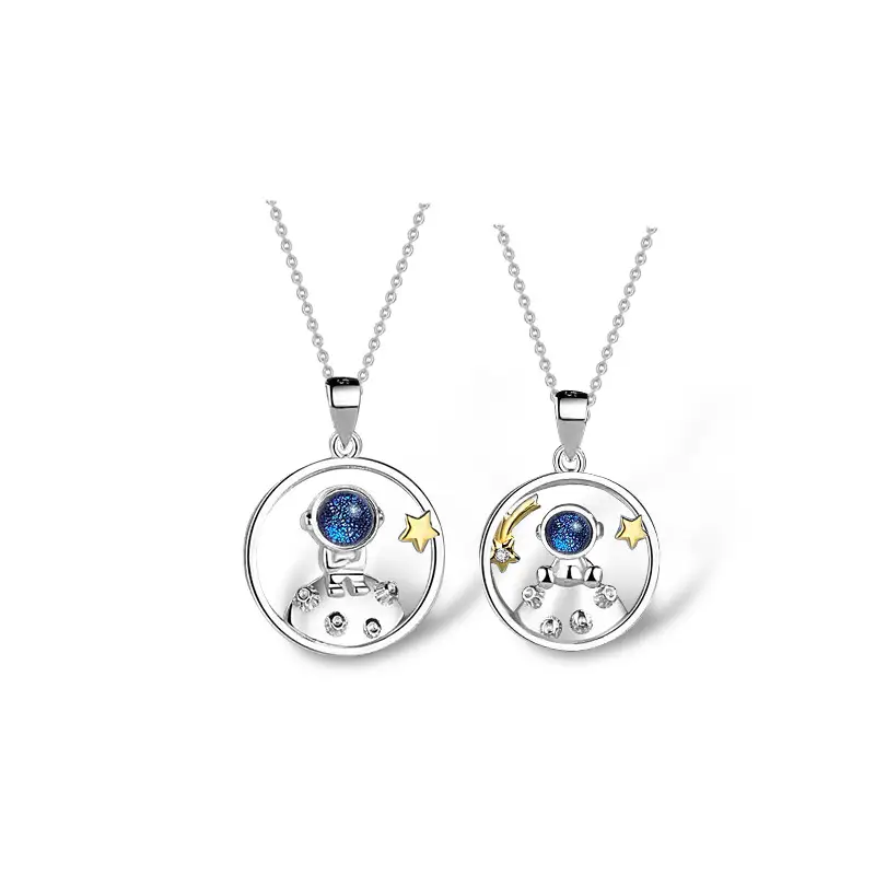 Astronaut Couple Necklace Sterling Silver Men And Women Pair Astronaut Star Clavicle Chain