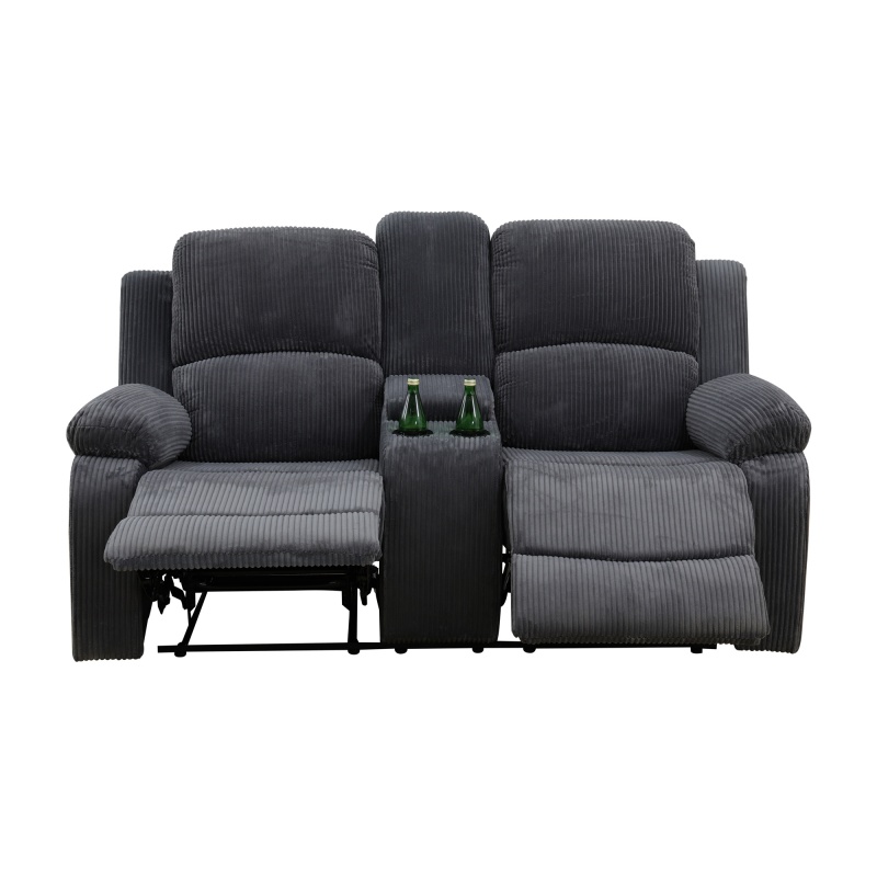 Pickup Only--Dark Grey Corduroy 3-Piece Living Room Recliner Sofa