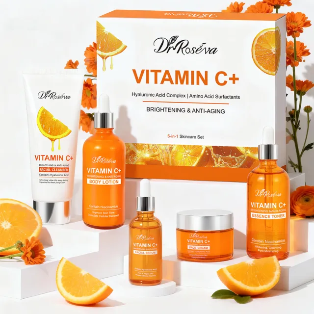 Dr.ROSEVA Private Label Natural Organic Anti Aging Products VC Vitamin C Facial Skincare Cream Serum Cleanser Skin Care Set Skin Care Gift Kit 5Pcs - Shop at LoveMi