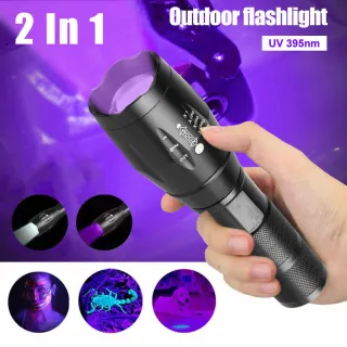UV Torch Ultra Violet Flashlight Zoomable Blacklight Lamp LED Super Bright 250000lm 2 In 1 395nm Mini Pocket Inspection Light