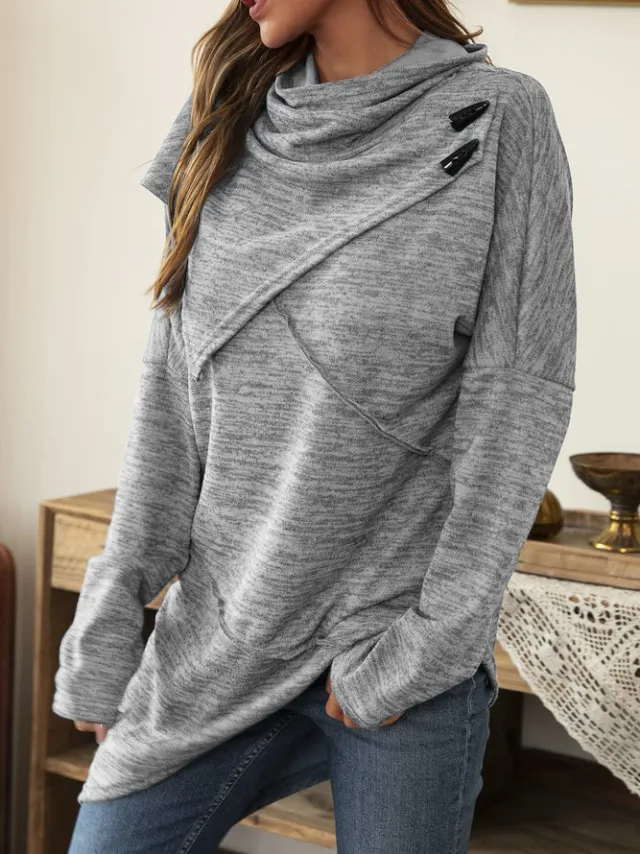Long sleeved Buttons Stitching Sweaters Grey - Shop at LoveMi