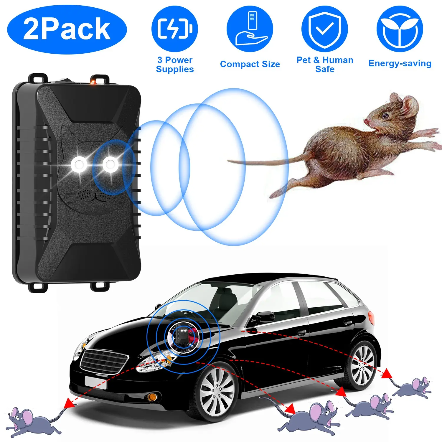 2 Packs Under Hood Ultrasonic Rodent