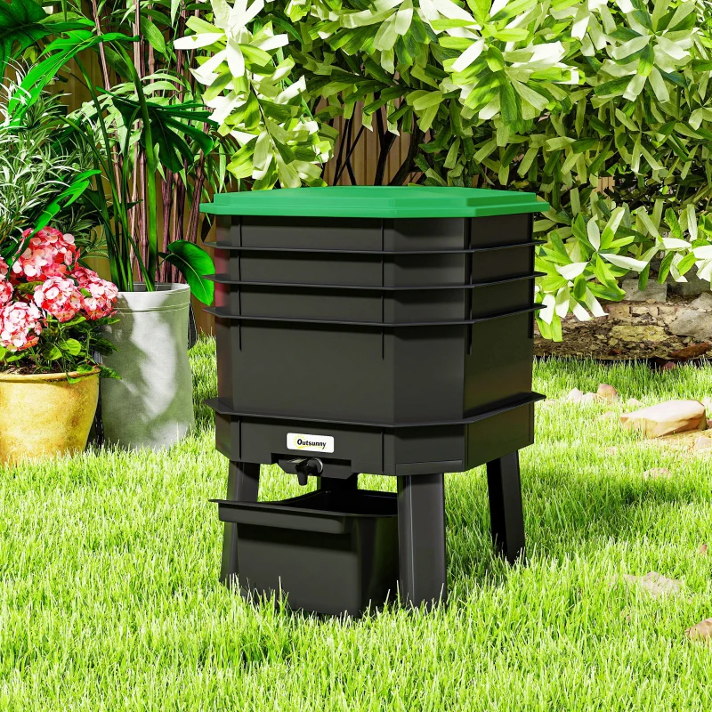 4-Tray Worm Composter Bin, 7.4 Gal Outdoor & Indoor Worm Composter For Recycling Food Waste, Dark Green