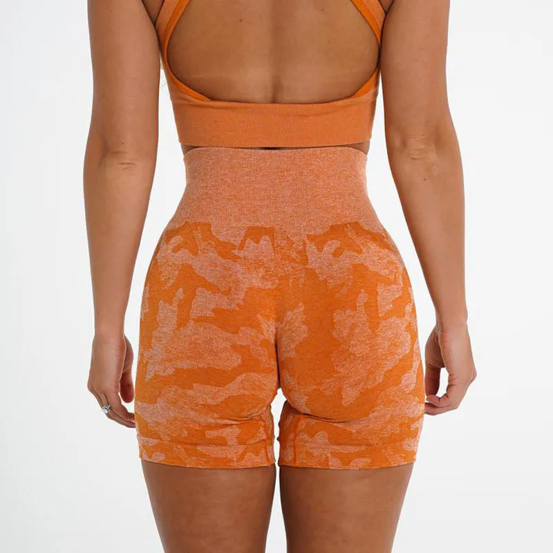 Women's Camo Jacquard Seamless Gym Shorts - Orange