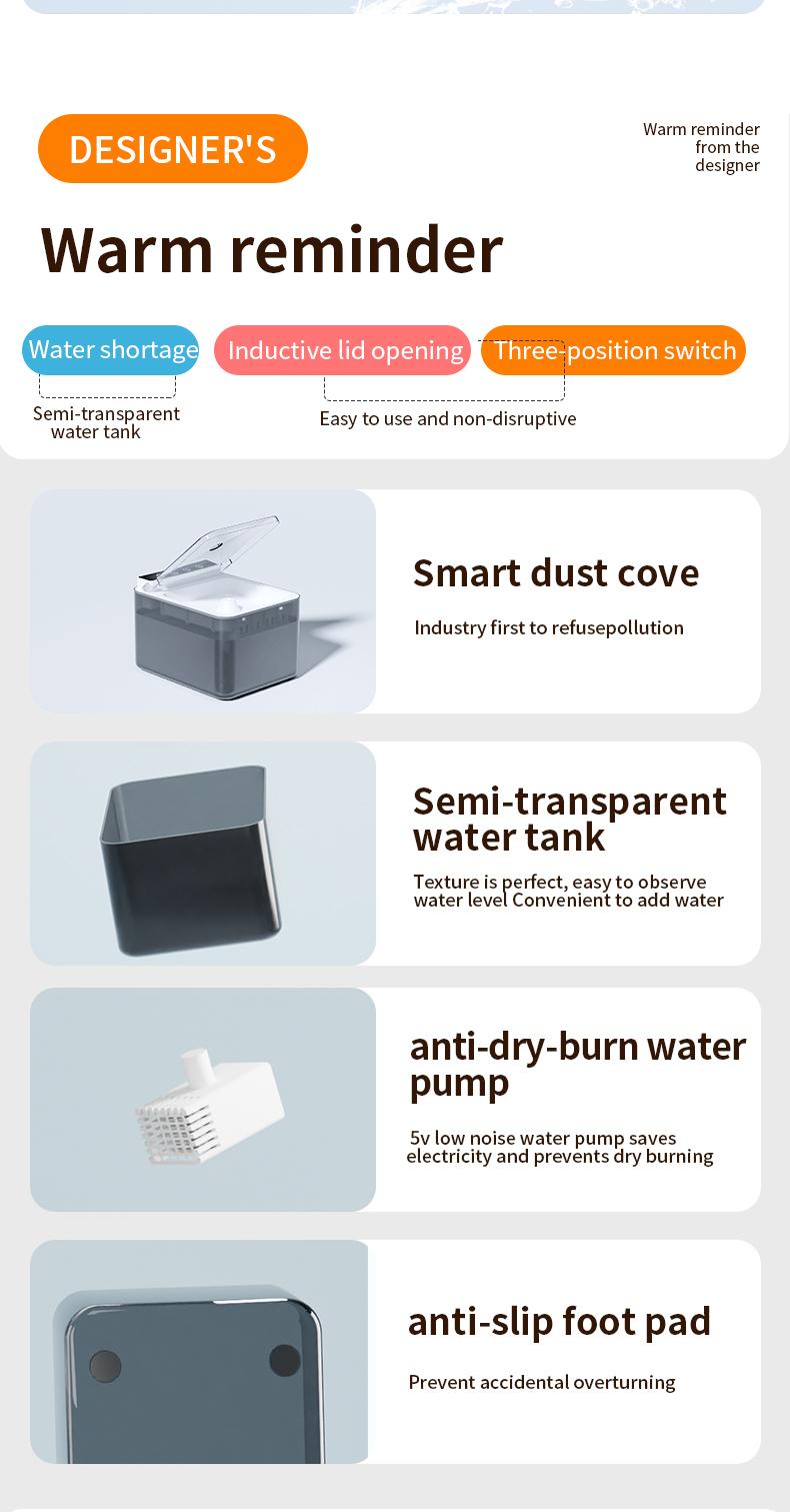 Wireless Charging Battery Driven 304 Stainless Steel Cat Automatic Induction Pet Water Fountain