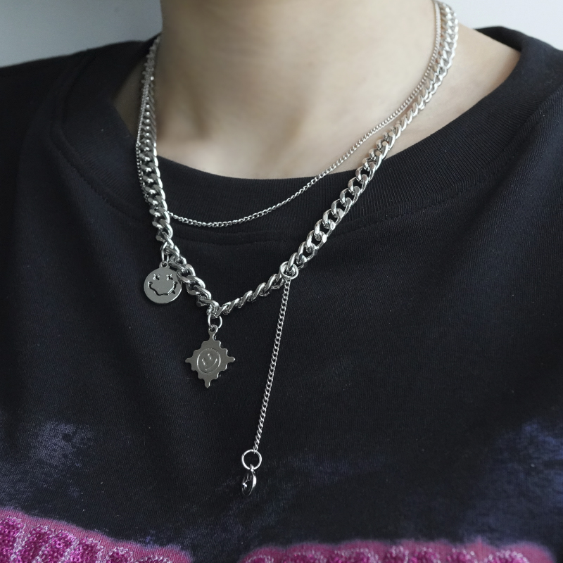 Biscuit Smiley Double Layered Sweater Chain Tide With Tassel Accessories