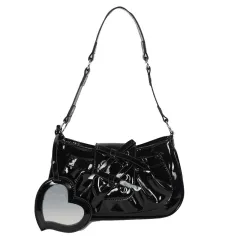 Women's Cute Girl Patent Leather Bow Single Shoulder Bag - Black - View 1