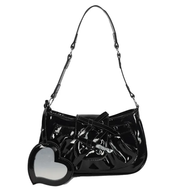 Women's Cute Girl Patent Leather Bow Single Shoulder Bag Black - Shop at LoveMi