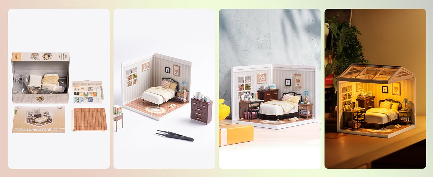 Title 1, ROBOTIME Rolife Sweet Dream Bedroom Miniature H...