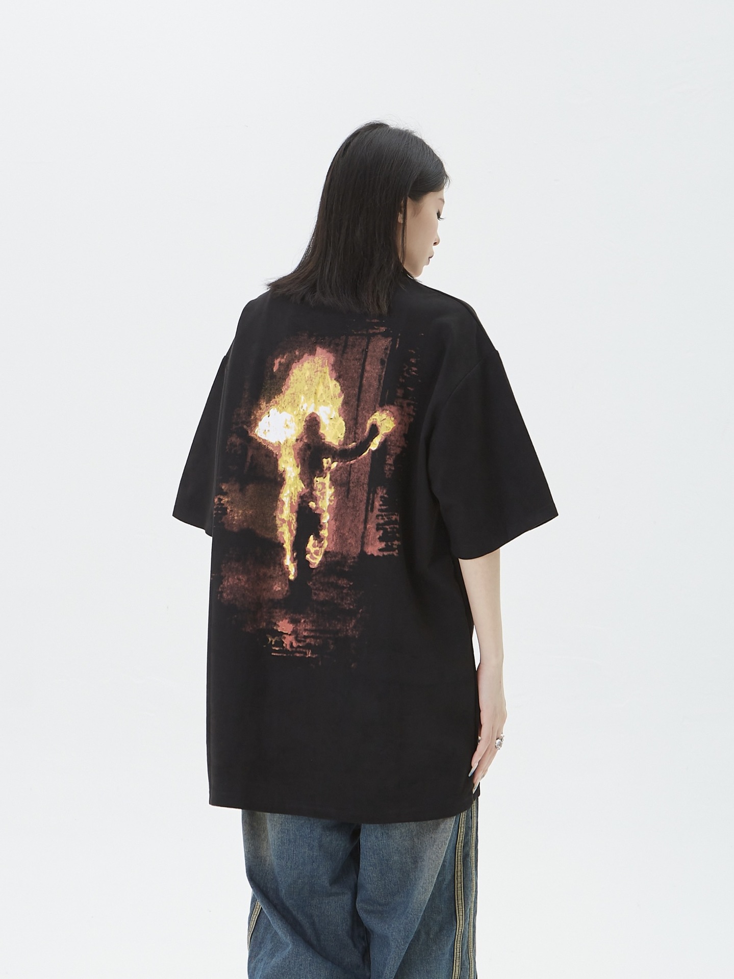 Loose Flame Portrait Printing Short Sleeve T-shirt