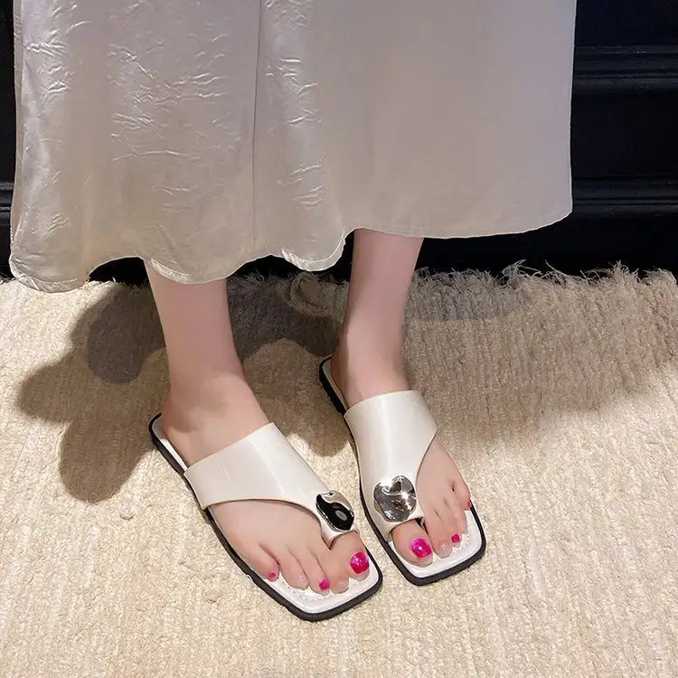 Women High Appearance Metal Thong Slippers