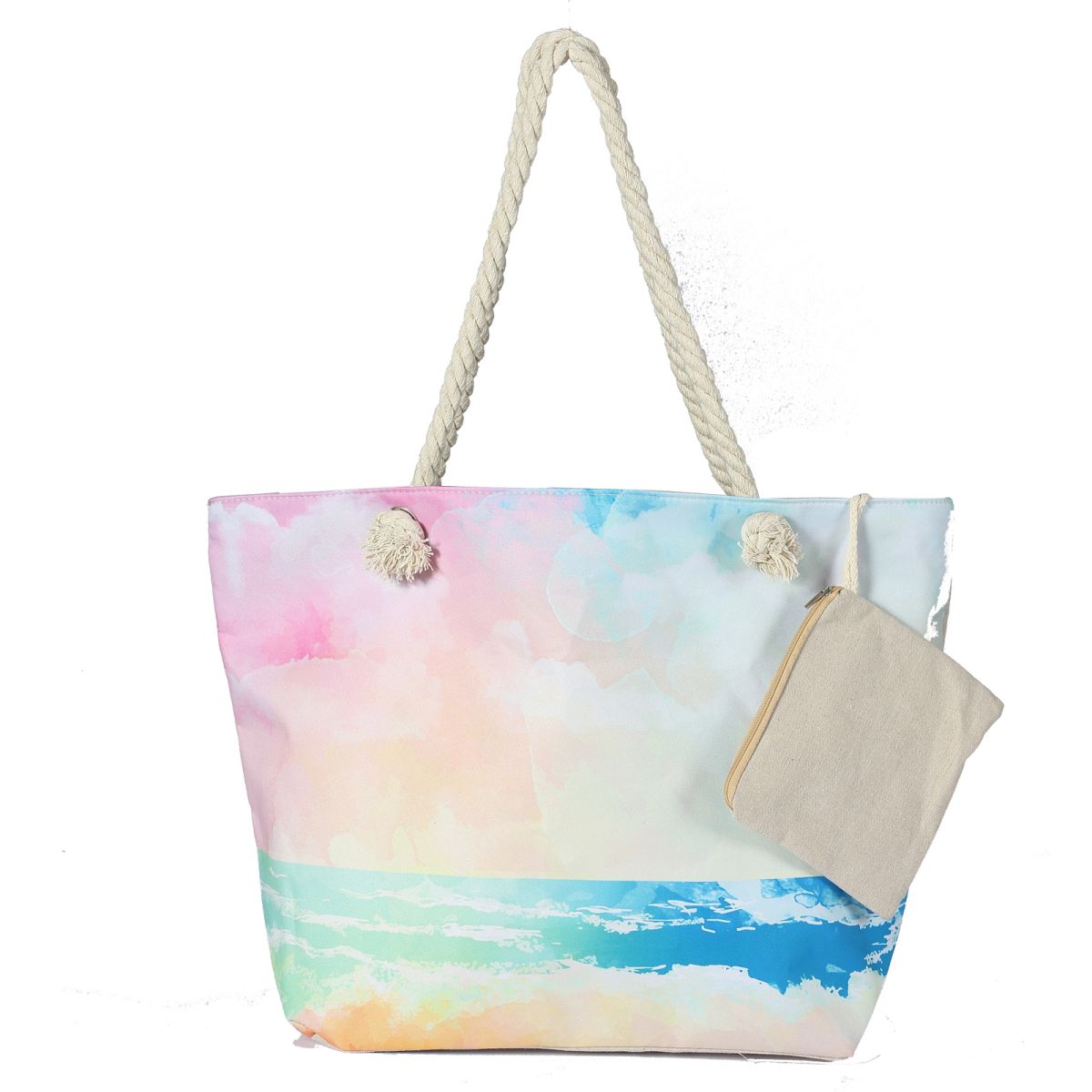 Waterproof Beach Tote Bag for Women. MATERIAL: Unique outer canvas material, inter polyester, hemp rope handle, foldable, easy to clean, waterproof and sandproof, durable and washable. LARGE BEACH BAG: Size 22.83 X 7.87 X 14.96 inch, there is enough space