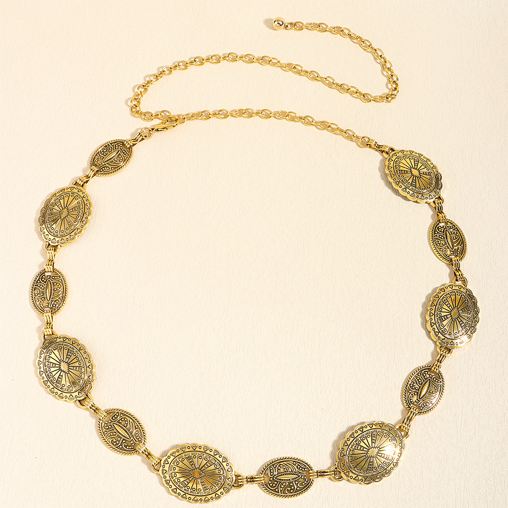 Vintage Metal Women's Waist Chain Ethnic Style Carved Pattern Chain Decorated Dress Waist Accessories