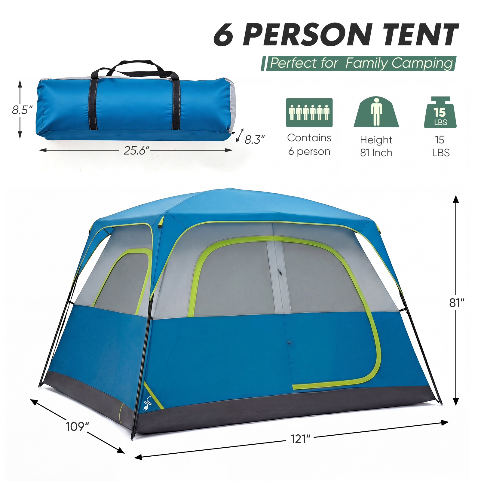 6-person Waterproof And Windproof Family Camping Tent, With Spacious Interior, Easy-to-install Double-layer Tent, Featuring Mesh Windows And Skylights