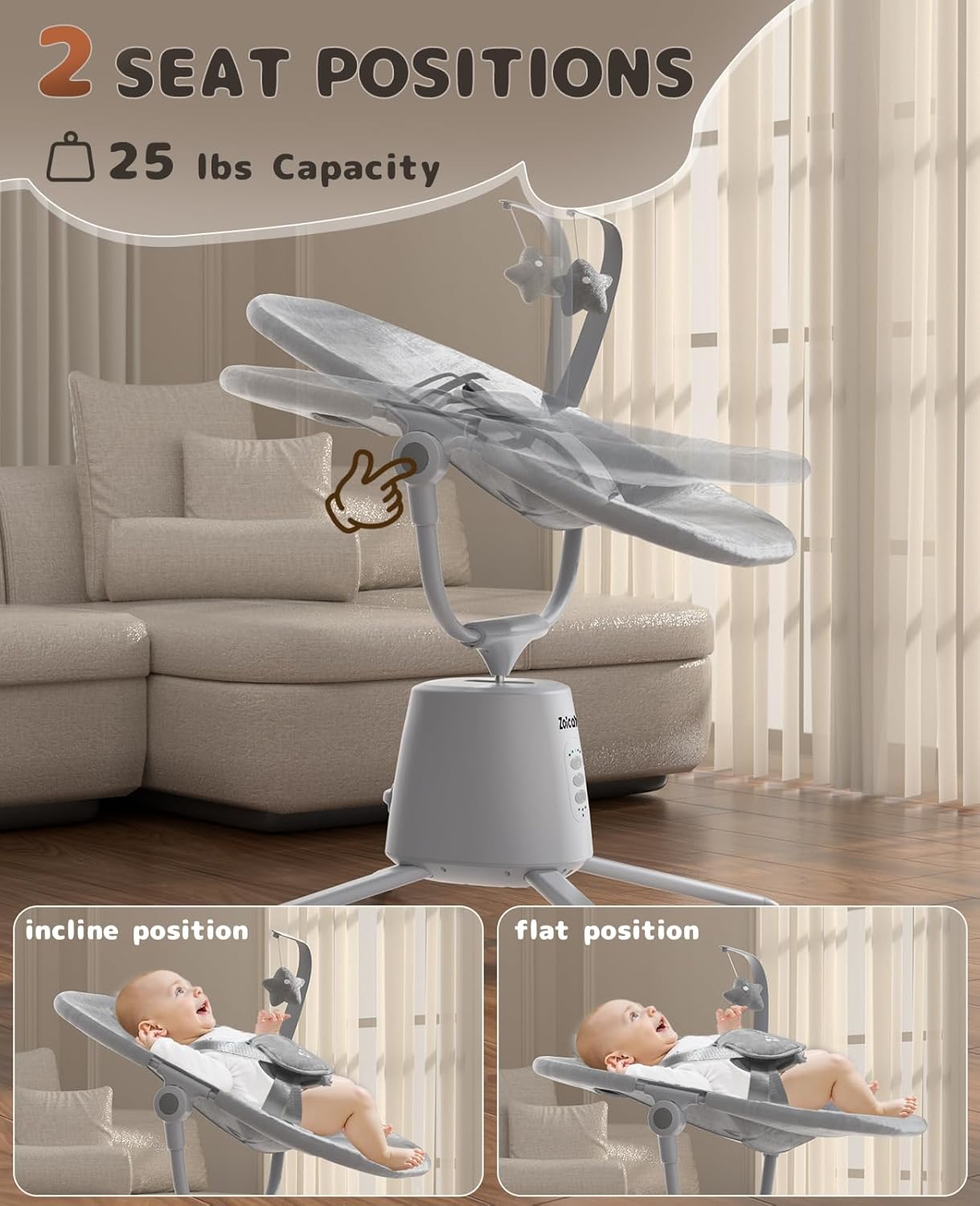 Baby Swing,Baby Swings For Infants With 3 Modes & 5 Speeds BT Enabled App & Remote Control, Electric Swing 6 Melodies And 3 Timer Setting 5