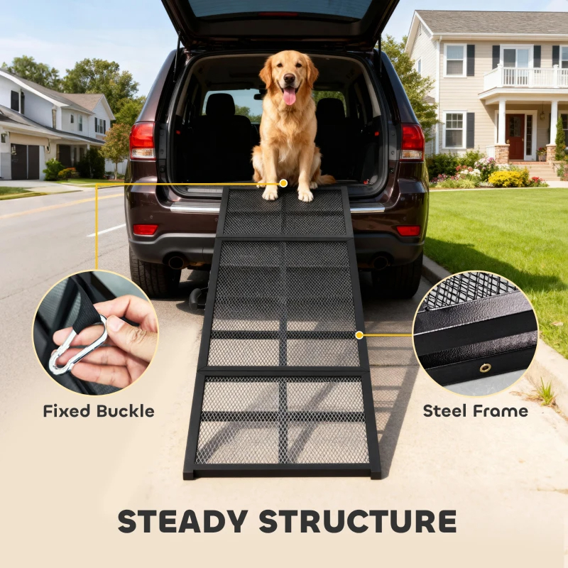 PawHut Dog Car Ramp,  Extra Long And Wide, Non-Slip Surface, Folding Portable Pet Ramp For Large, Small & Senior Dogs