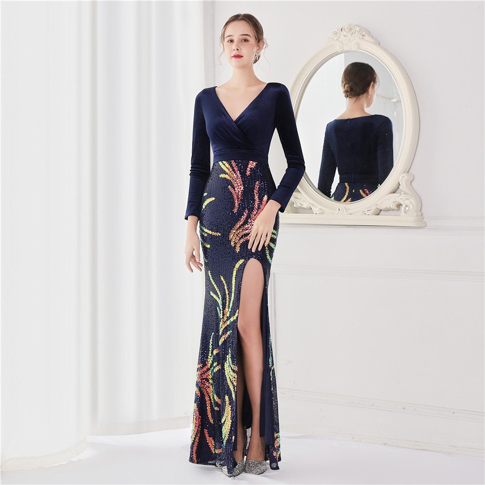 Beaded Long-Sleeve Mermaid Evening Dress, picture 2 of 6