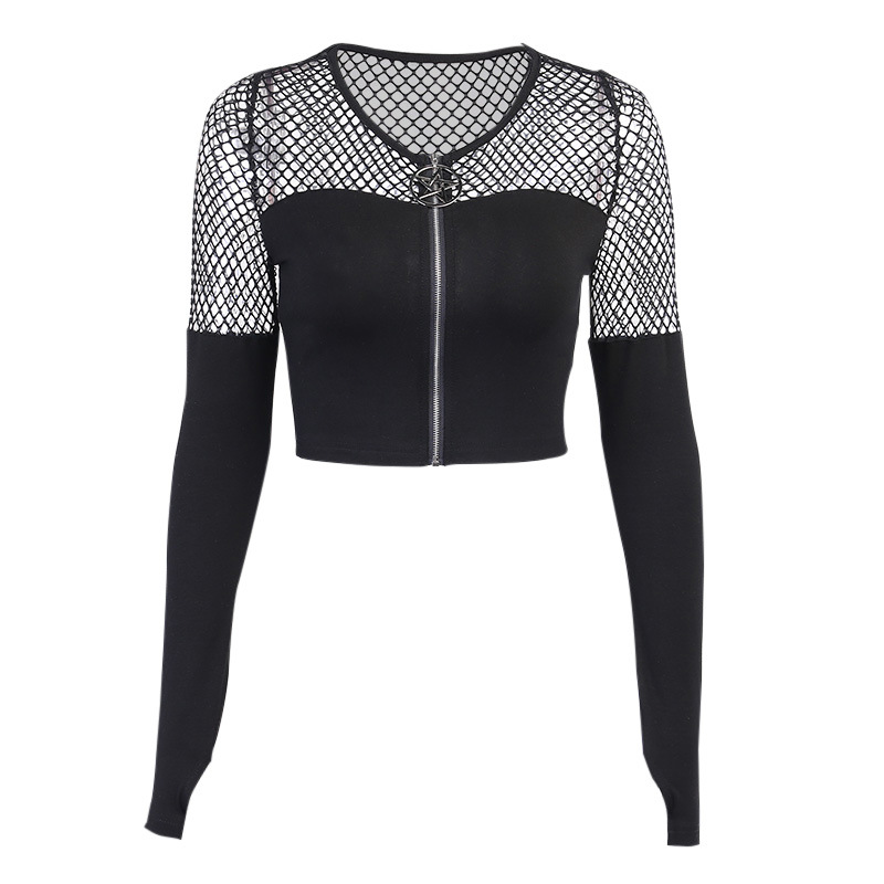 Title 8, Dark Gothic Zip Bottom Shirt Fishnet Patchwork ...