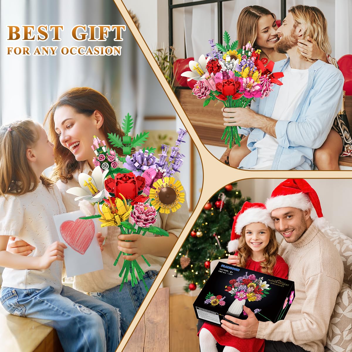 Flower Bouquet Building Set, Valentines Day Botanical Building Block Toy 1464 PCS, 18 Flowers Rose Sunflower Home Plant Decor, Birthday Gifts For Adults Women Boys Girls