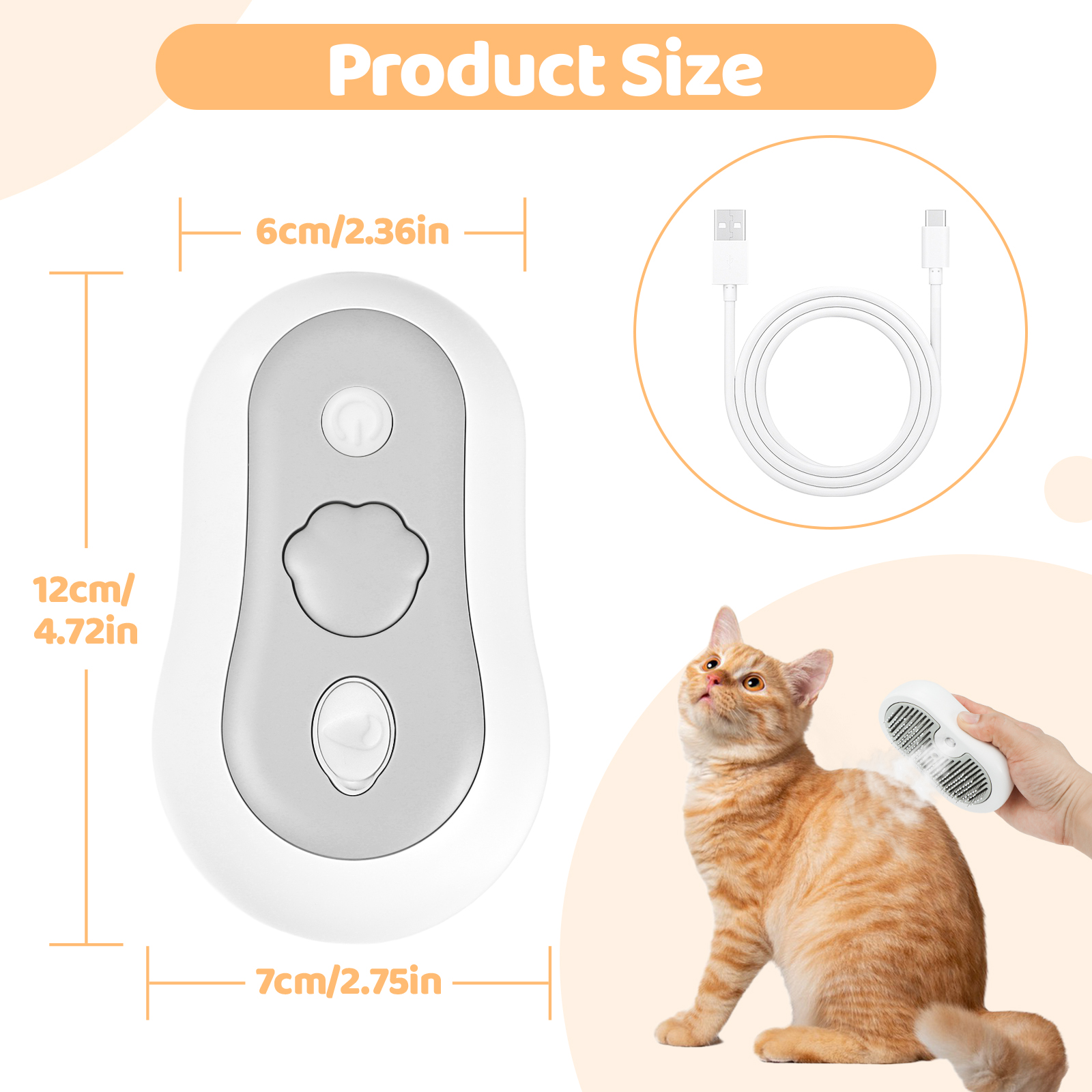 Cat Steam Brush For Grooming - Short & Long Haired, Self Cleaning Pet Shedding — image 3