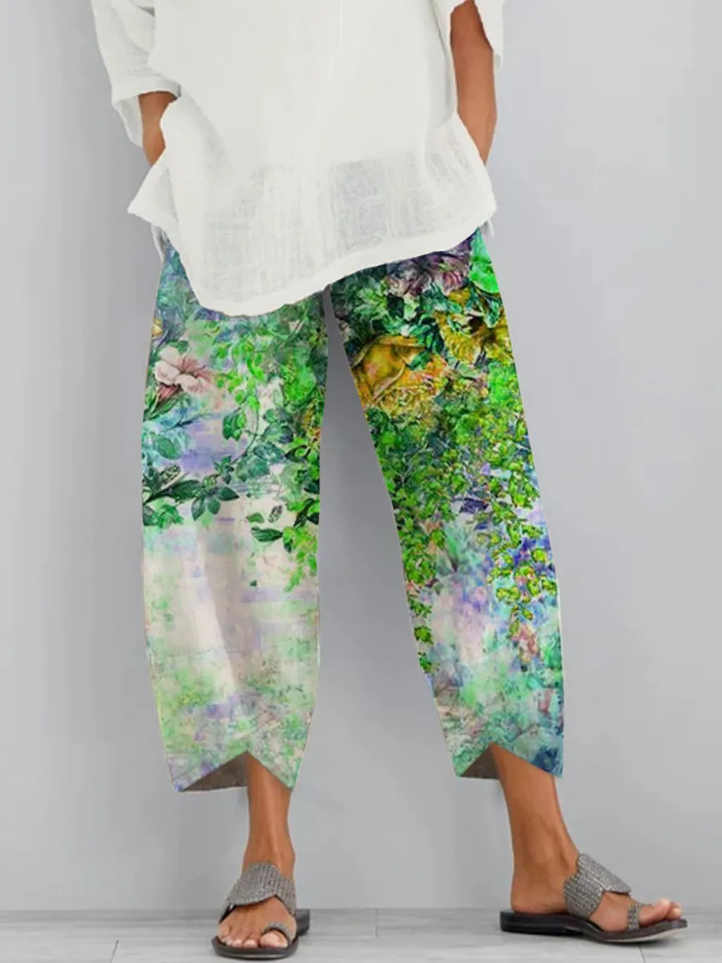Trendy And Fashionable Floral Personalized Positioning Printed Cropped Pants