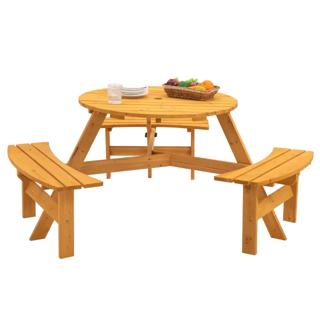 6 Person Outdoor Wooden Picnic Table W 3 Benches For Patio, Backyard, Garden Natural - Shop at LoveMi