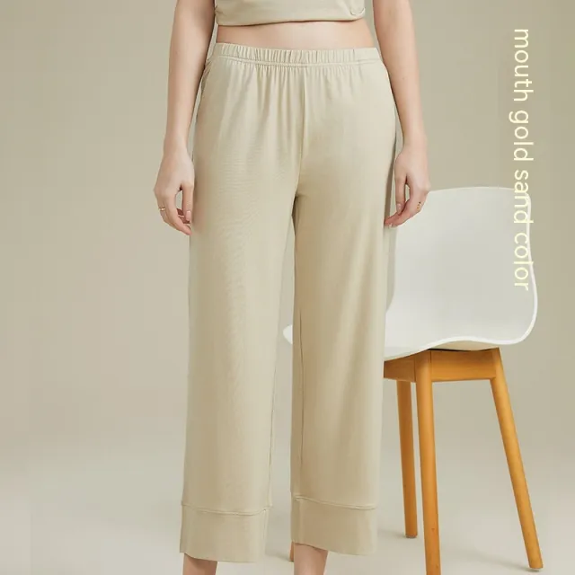 Women's Acetate Youke Silk Straight leg Pants Outer Wear Cool Ankle length Pants Leisure Pajamas Trousers Golden Sand - Shop at LoveMi