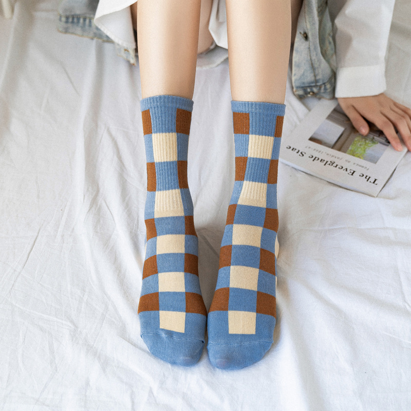 Title 1, Breathable stockings plaid cotton socks