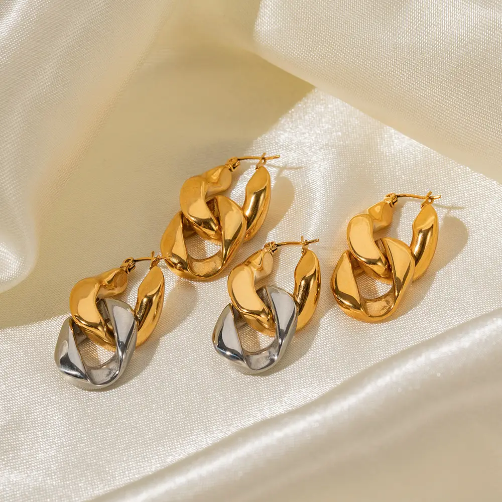Titanium Steel 18K Gold Stainless Steel Exaggerated Chain Earrings