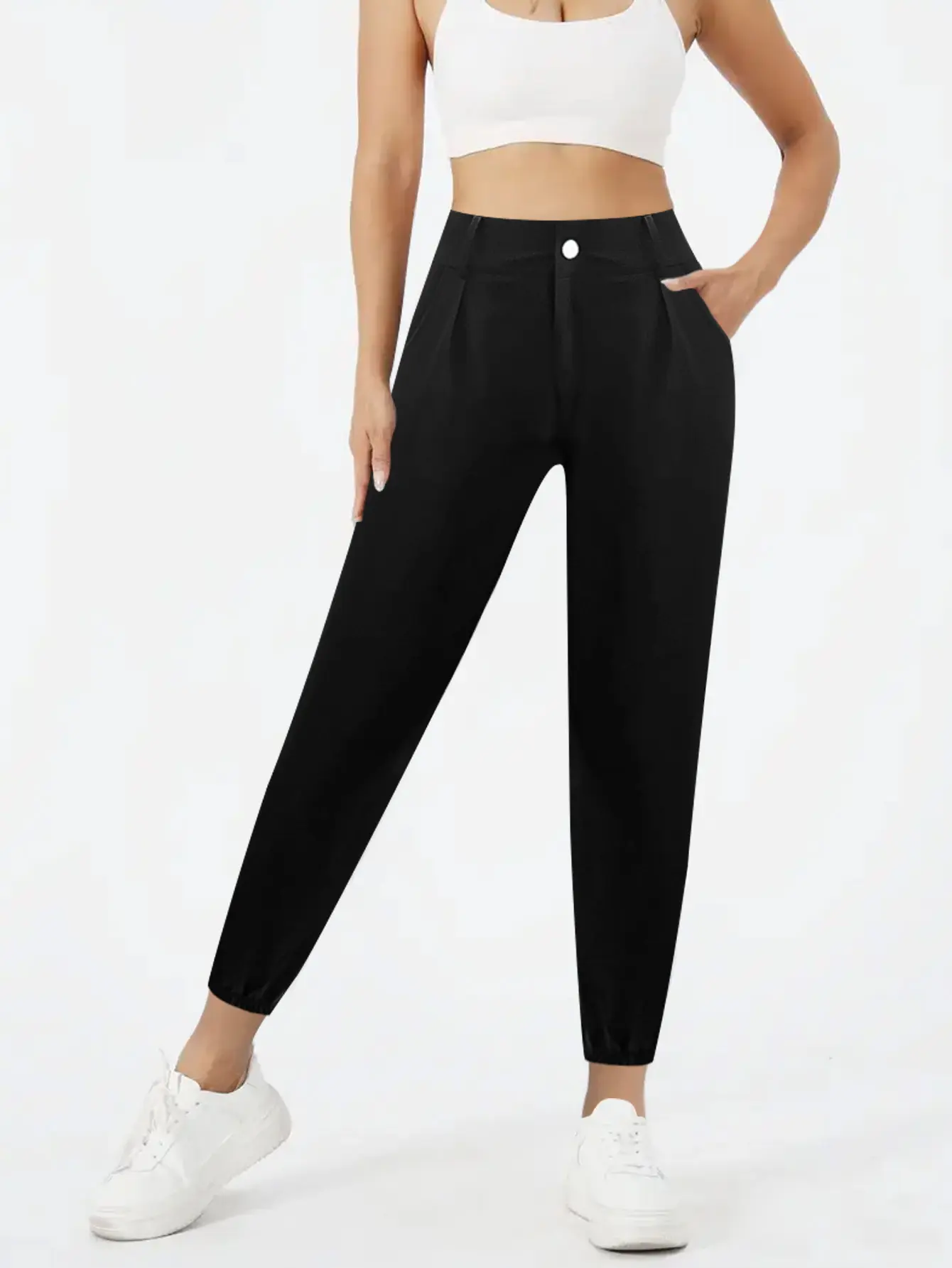 High Waisted Button Fly Jogger Pants