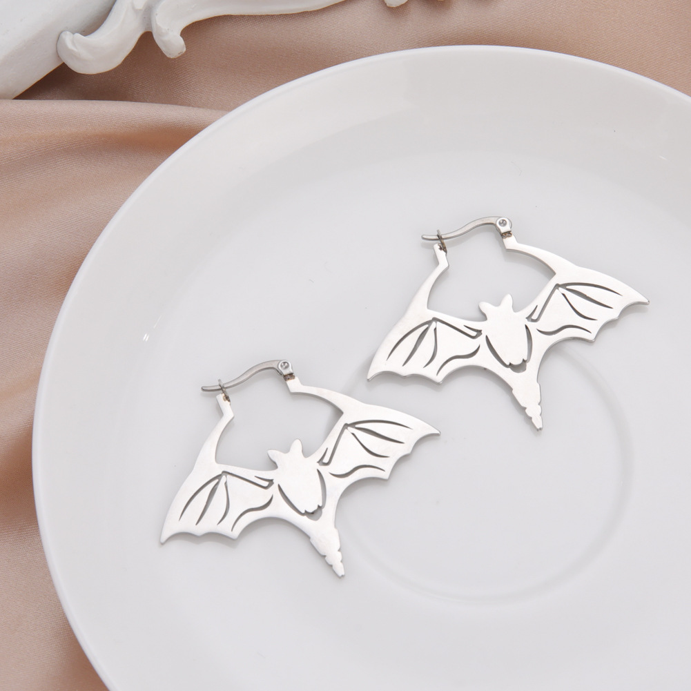 Title 2, Titanium Steel Cut Bat Earrings