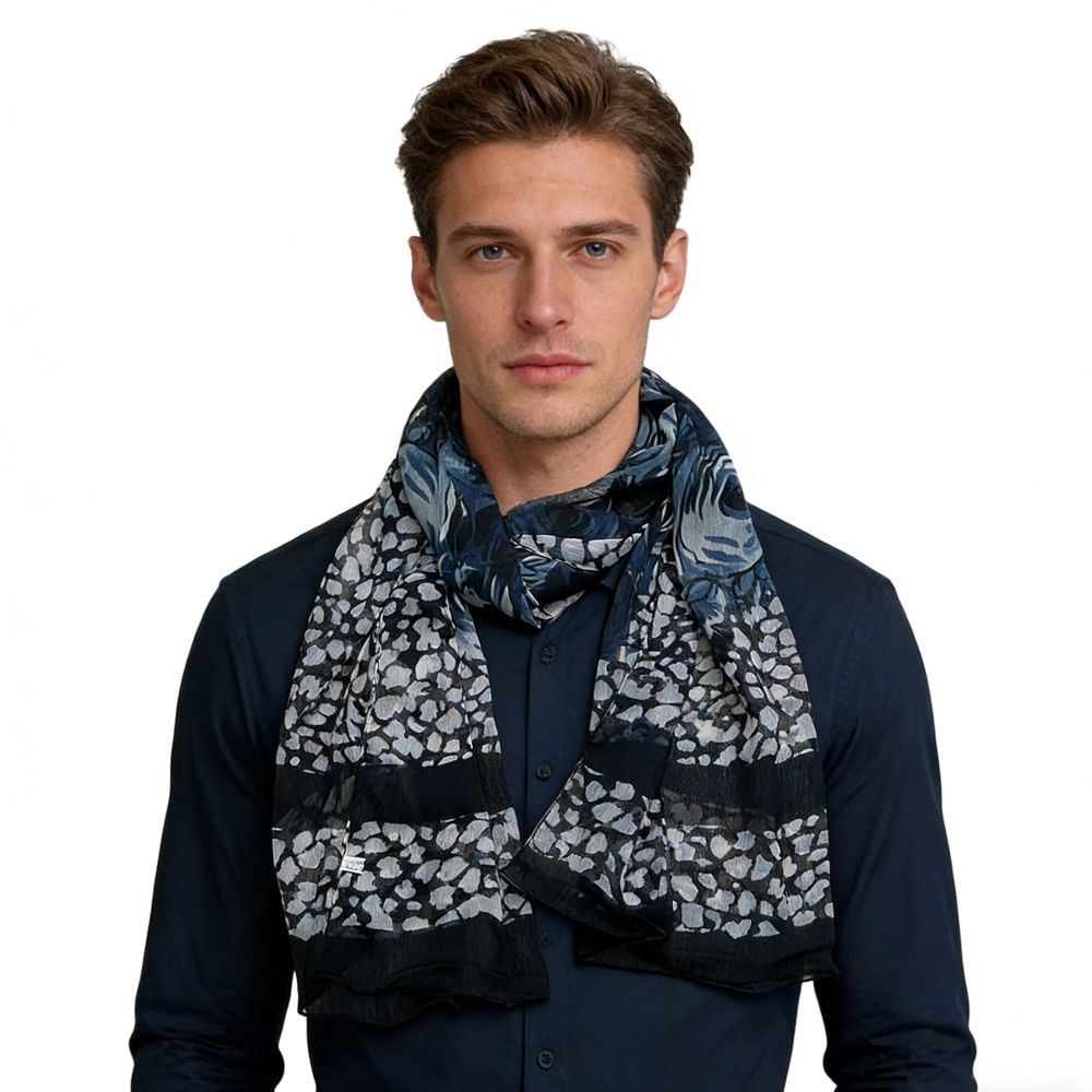 2pcs Classic Imeless Black Scroll Everyday Scarf,Black Scarf,Versatile Everyday Scarf ,Pairs With All Casual Outfits,Office Appropriate Subtlety For Women Men