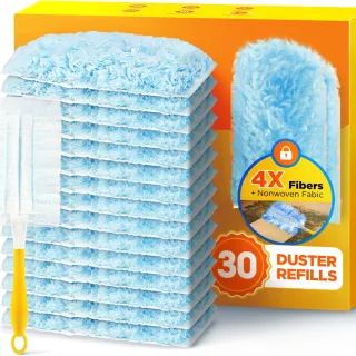 30 Count Duster Refill For Swiffer Duster With 1 Handle, One-Sided Disposable Dusters Refills With 4X Microfibers, Unscented Dusters For Cleaning Home, Furniture, Blinds & Vent