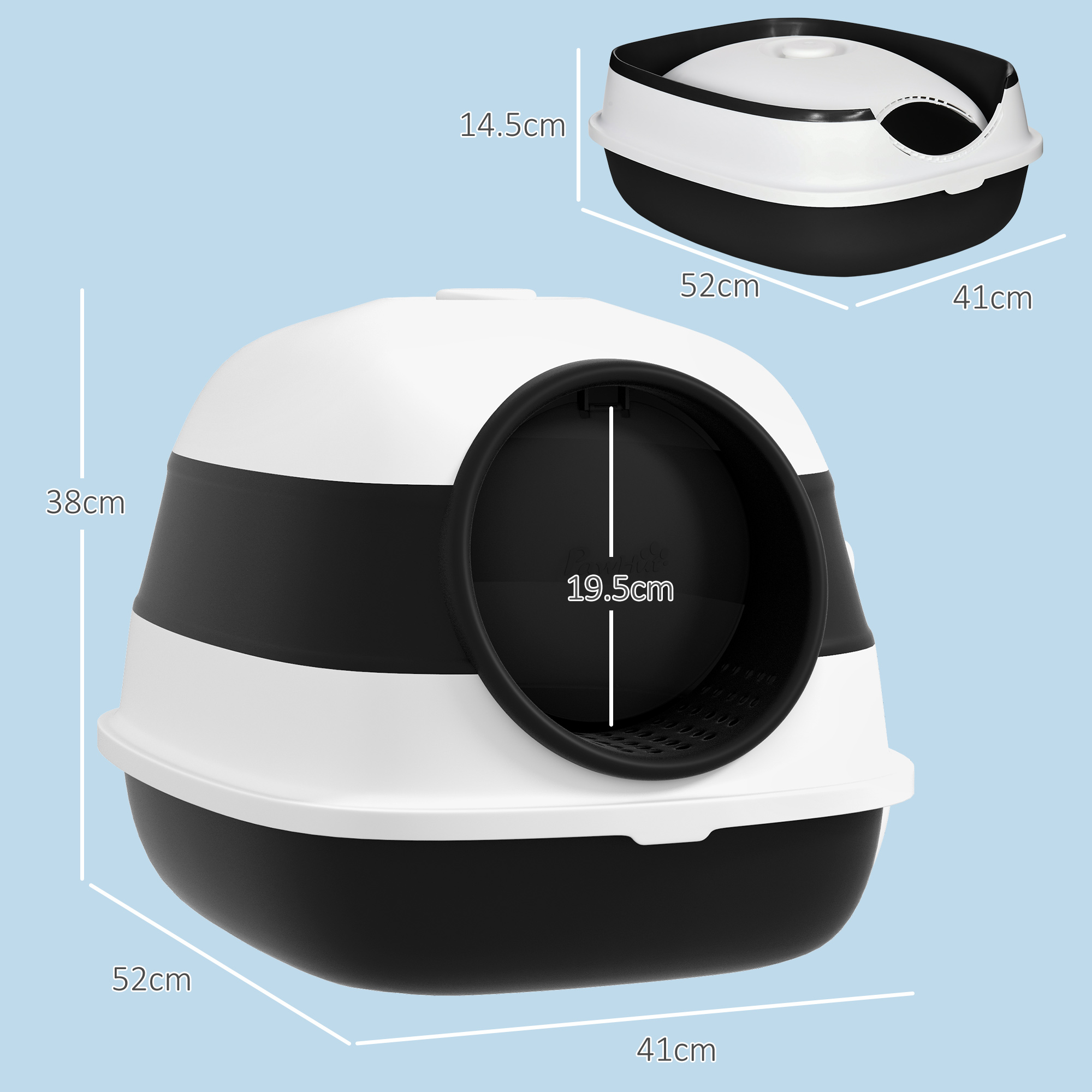 Foldable cat litter tray with lid, deodorant, scoop, black