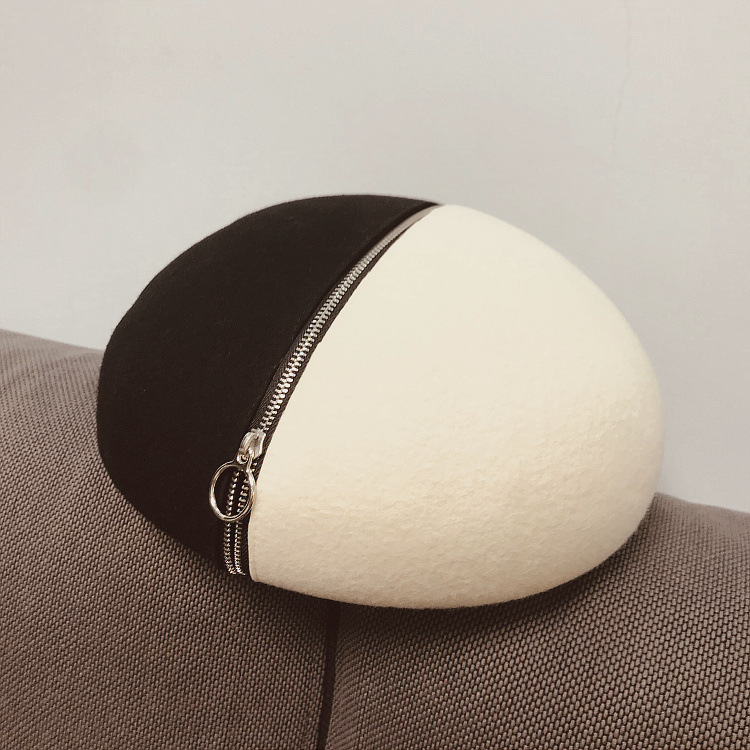 Title 14, Black and white wool felt hat with zipper and b...