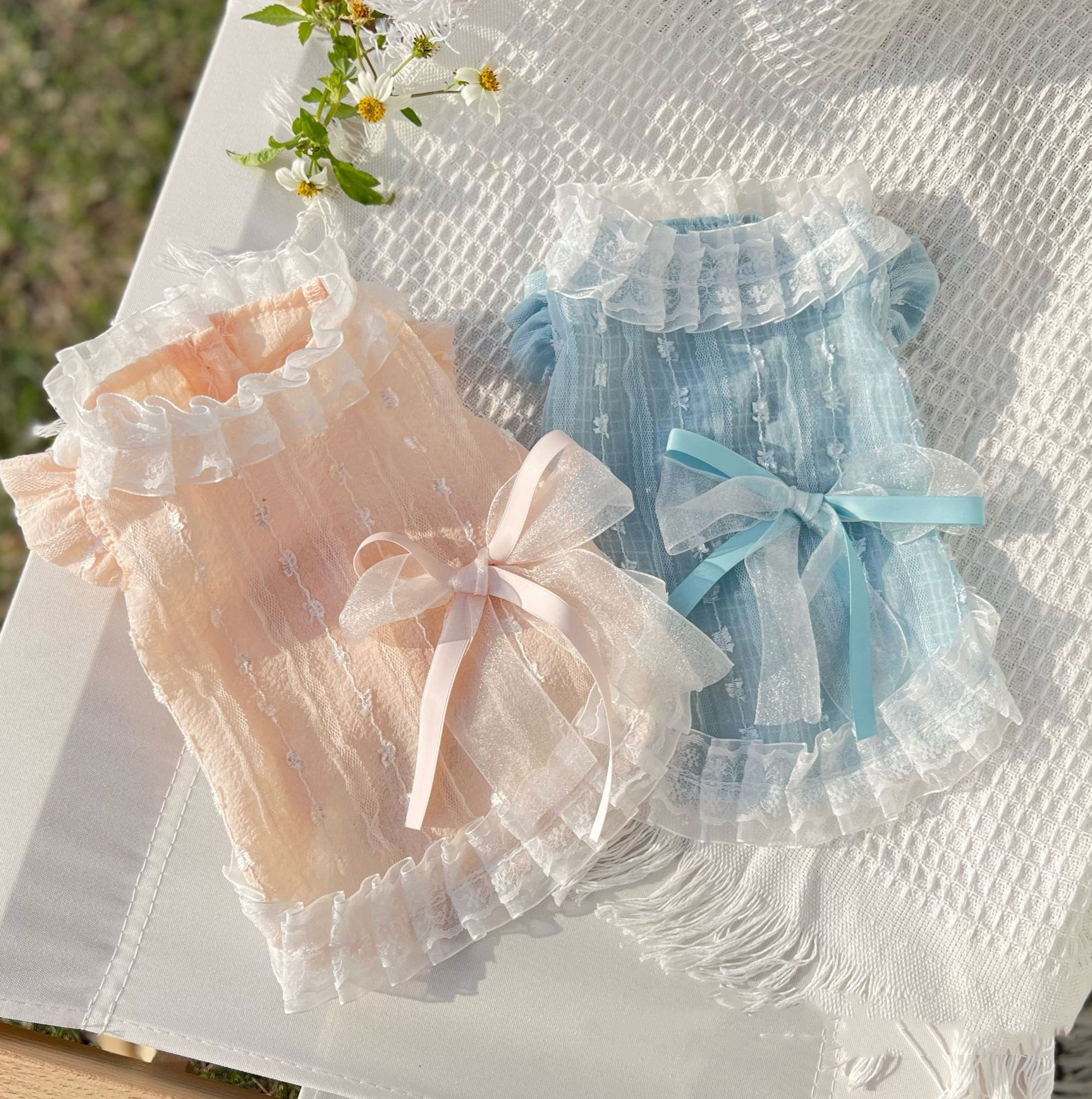 Chiffon Lace Bow Princess Dress Pet