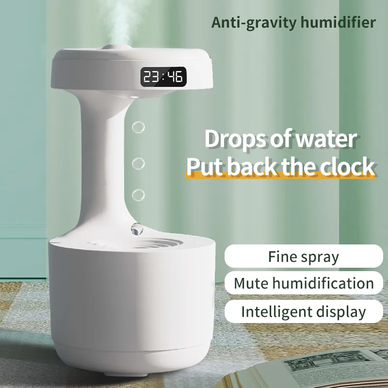 Bedroom Anti-Gravity Humidifier with Clock Water Drop Backflow Aroma