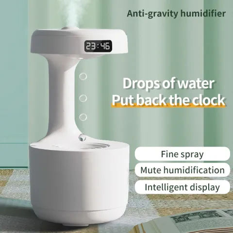Bedroom Anti-Gravity Humidifier with Clock Water Drop Backflow Aroma