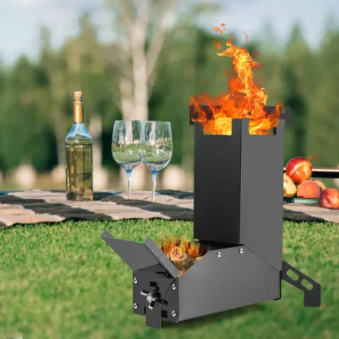 Black Titanium Portable Stainless Steel Folding Camping BBQ Wood