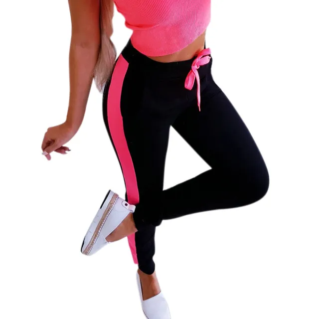 Women Sexy Lace up Color Matching Trousers Pink And Black - Shop at LoveMi