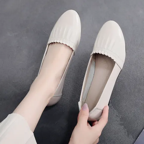 Women's First Layer Cowhide Flat Shoes Fashion Office Lady