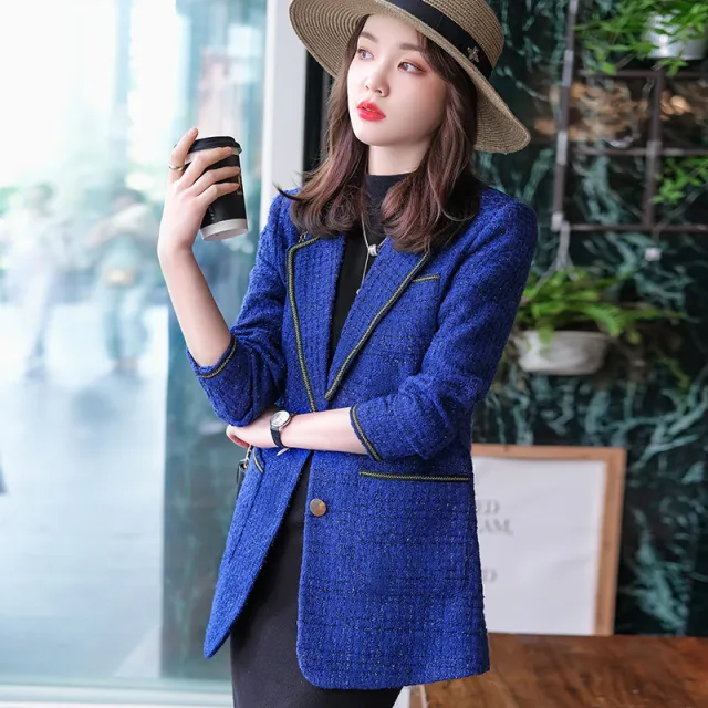 Autumn Temperament And Fashion Casual Top Blue Blazer Blue - Shop at LoveMi