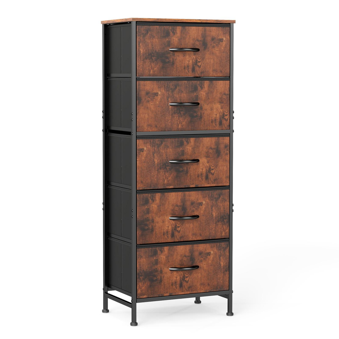 5 Drawer Dresser With Fabric Bins, Sturdy Steel Frame And Wood Top image 4