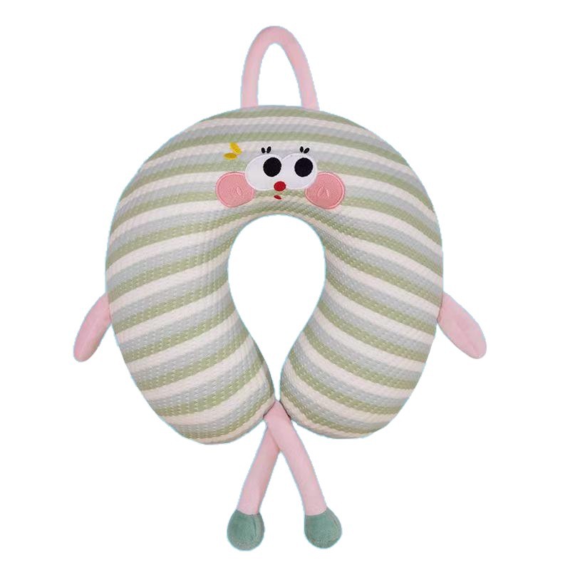 Cute Striped Cartoon U Shaped Travel Neck Pillow Soft Memory Foam Support Pillow For Airplane Car Office 3