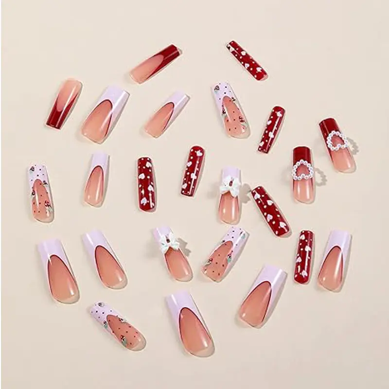 24 PCS Strawberry Bow Nail Art
