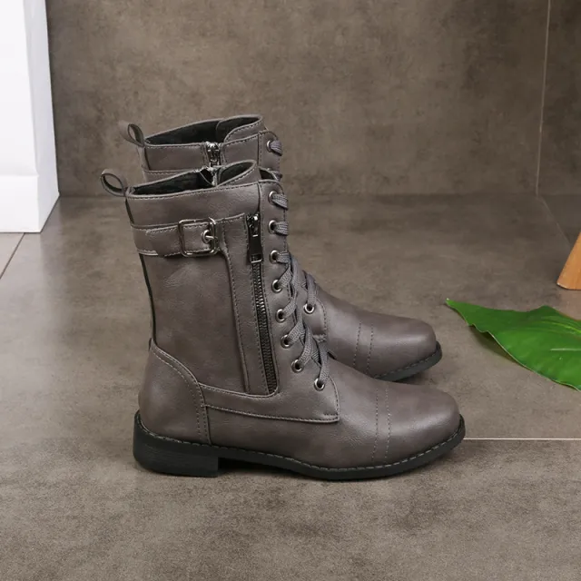 Women's Plus Size European And American Flat Low heeled Boots Grey - Shop at LoveMi