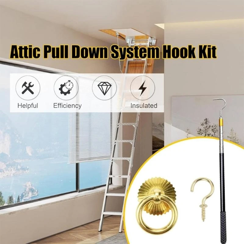 Attic Ladder Pull Down System Kit Loft Pole With Hook — image 2